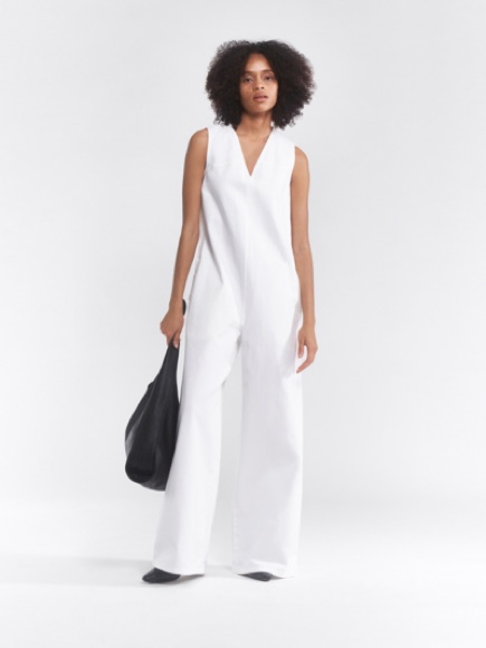 Filippa K White Organic Cotton Wide-Leg Denim Rylan Jumpsuit Sz. 34‎ Tall NWT